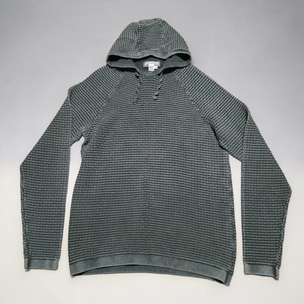 Carbon 2 Cobalt Mens Medium Olive Green Basketweave Textured Cotton Knit Hoodie
